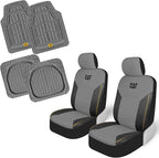 CAT PU Leather Seat Covers for Cars – (2) Front Seat Covers with (4) All-Weather Heavy-Duty Floor Mats for Trucks, Cars, & SU