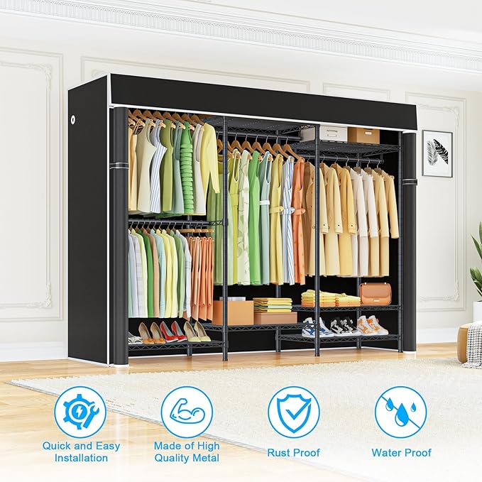 Ulif E13C Heavy Duty Closet Organizer System，Freestanding Clothing Racks for Hanging Clothes，Adjustable Garment Rack 63" W x 