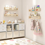 Fun Memories Nursery Book Shelves Set of 2, 24 Inch Solid Wood Wall Book Shelves, Kids Room Floating Shelves Organizer & Toy 