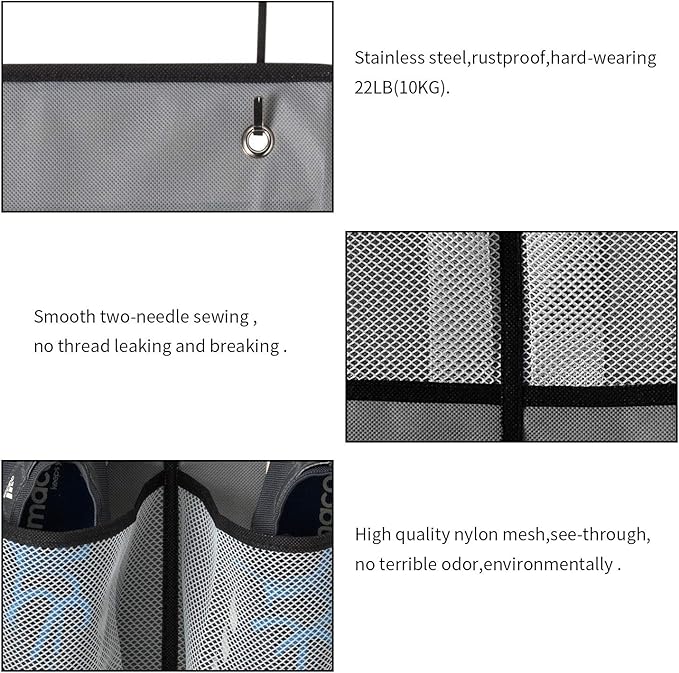 KEEPJOY Over The Door Shoe Organizer 2 Pack,Mesh Pockets Hanging Shoe Rack Over The Door,Shoe Storage Closet with 4 Hooks,Was