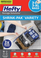 Hefty Shrink-Pak Vacuum Storage Bags - Space Saver for Under Bed Storage, Clothing and Comforters, Odor Resistant, 3X More St