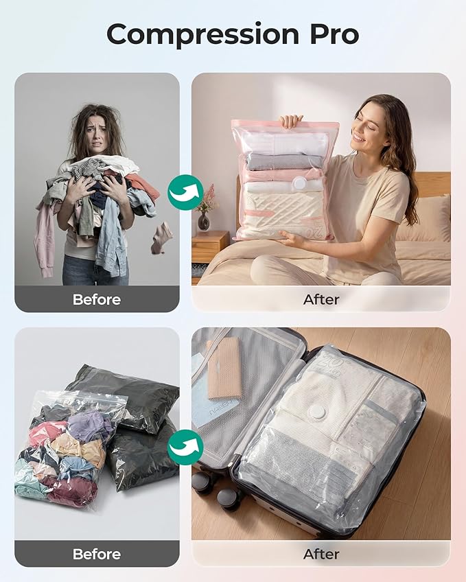 BAGSMART Vacuum Storage Bags with Portable Pump, Travel Space Saver Bags for Clothes, Heavy Duty Compression Bags for Storage
