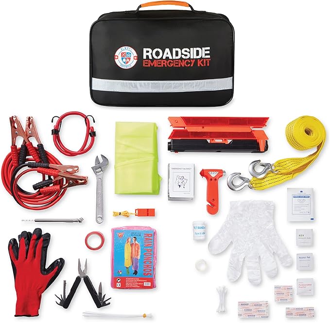 Always Prepared Premium Roadside Emergency Kit for Car - Car Safety Kit, Tools, First Aid, Visibility Gear & More - Perfect R