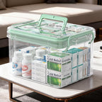 UFI Clear Medicine Storage Box with Lids, 2 Pack Portable First Aid Organizer with Handle, Stackable Storage Containers for F