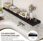 72 Inch Black Floating Shelf | 12 Inch Deep Floating Shelves Set of 1 | 72" D x 12" D Rustic Wood Shelves for Wall | Deep Bla