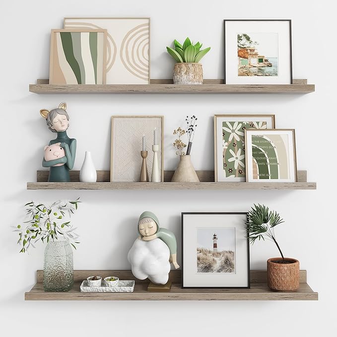 Axeman 36 Inch Floating Shelves | Grey Picture Ledge Shelf Set of 3 | Rustic Grey Wood Wall Shelves with Lip | 36" Picture Sh