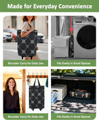 Foldable Rolling Bag, Portable Small Shopping Cart with Wheels, Collapsible Shopping Tote with Stylish Pattern for Market & Grocery Runs–Gift for Women & Seniors, Pro L, Black
