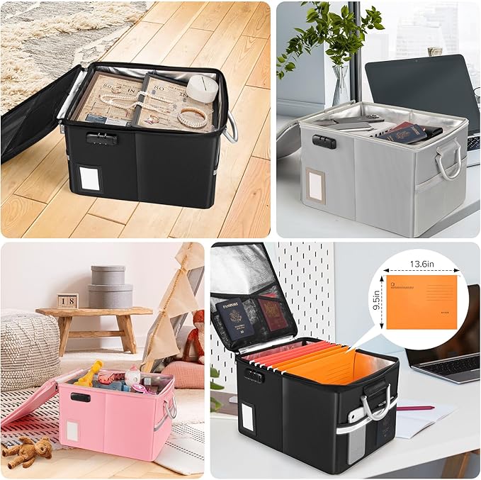 TOMKID Fireproof File Cabinet with Lock, Fireproof Document Organizer Collapsible File Box Filing Cabinet with Handle for Let