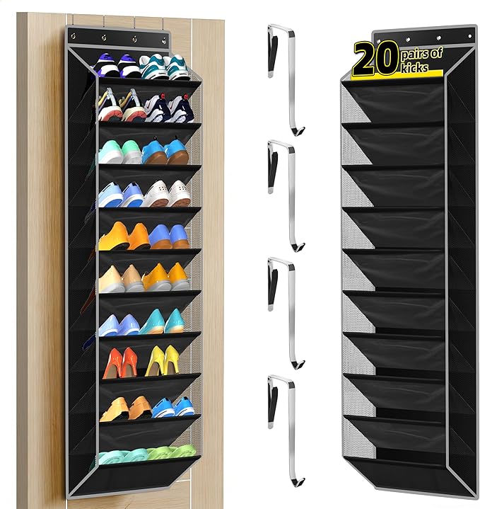 PAULONE 10-Pocket Multi-Use Over the Door Organizer, Heavy Duty 95lbs Capacity with Breathable Mesh, Versatile Hanging Storag