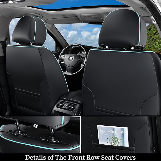 Coverado Car Seat Covers Full Set, 5 Seats Universal Seat Covers for Cars, Breathable Fabric Faux Leather Auto Seat Cushions,