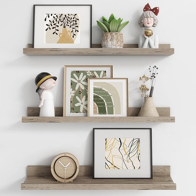 Axeman Picture Ledge Shelf | 24 Inch Grey Floating Shelves Set of 3 | Rustic Grey Wall Shelves with Lip | 24" Picture Shelf f