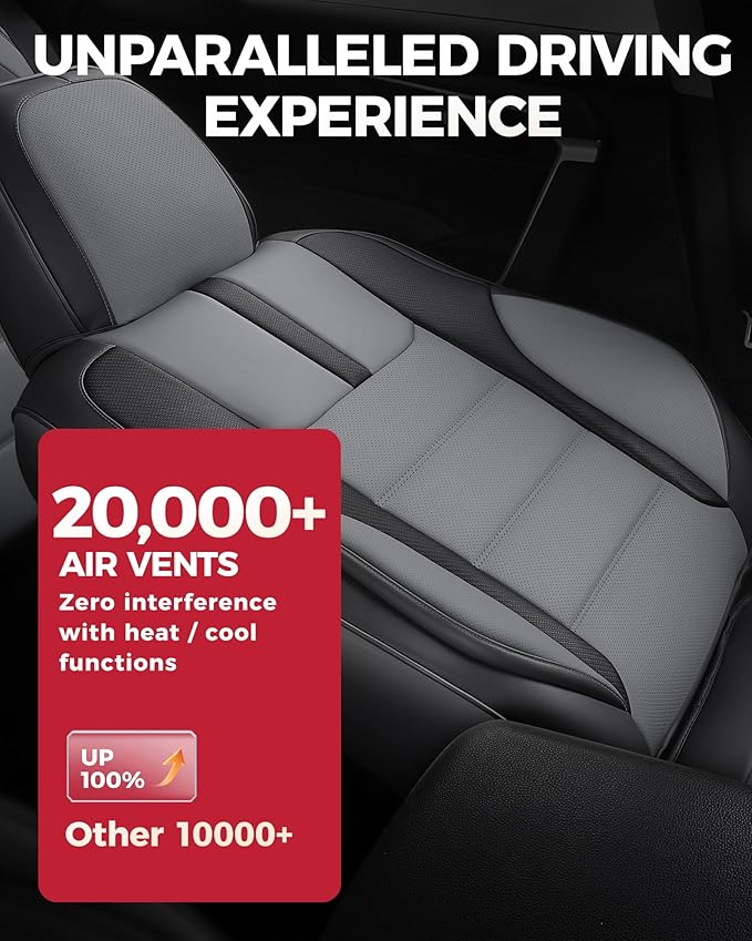 FREESOO Black Gray Car Seat Covers Full Set - Faux Nappa Leather Seat Covers for Cars, with Front Seatbelt Pads, Luxury Water