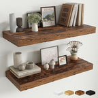 Fun Memories 12 Inch Deep Floating Shelves for Wall, 30 Inch Long Floating Shelf, 30 x 12 Shelf for Wall, Rustic Wood Bookshe