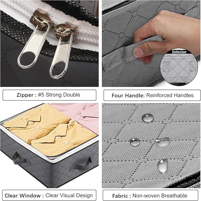 6 Pack Under Bed Storage Containers + 6 Pack Clothes Storage Bags