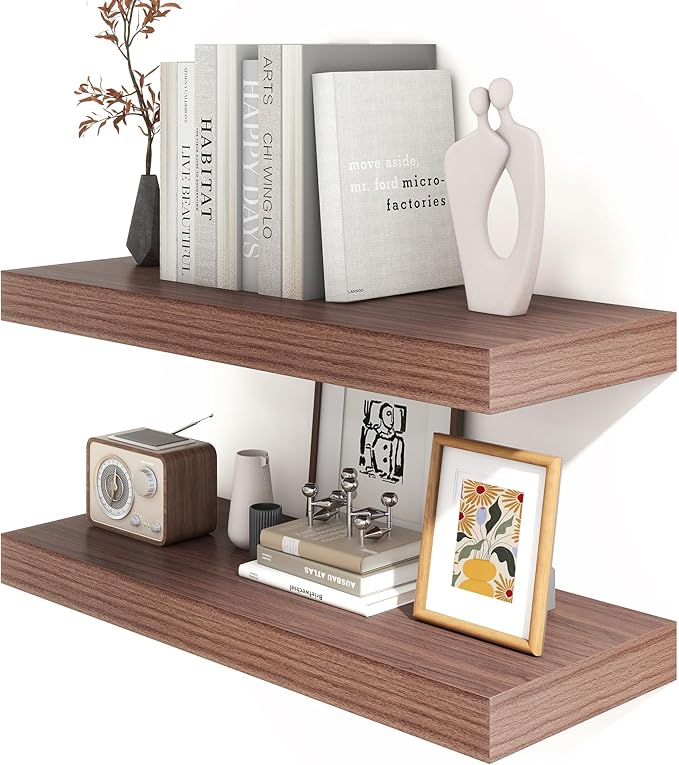 30 Inch Floating Shelves | 12 Inch Deep Walnut Floating Shelves Set of 2 | 30" W x 12" D Rustic Wood Shelves for Wall | Deep 