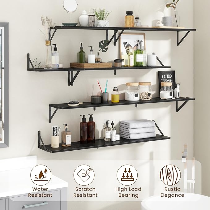 55" Long Wall Mounted Floating Shelves,8 inch Deep Floating Shelf with Metal Brackets Set of 2,Easy-to-Install Wall Decor Sto