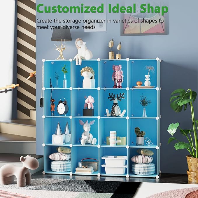C&AHOME Cube Storage Organizer, 16-Cube Shelves Units, Plastic Storage Cubes, DIY Closet Organizer, Modular Closet Storage Sh