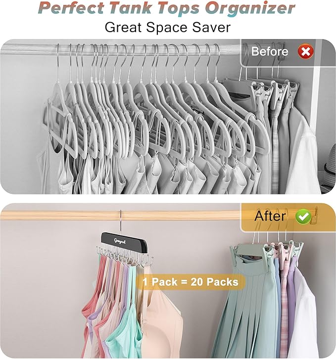 Gomyrod Bra Hanger for Closet, 2 Pack Tank Top Hangers w/20 Hooks Holds 40 Bras, Capacity Foldable Wood Space Saving Hanger, 