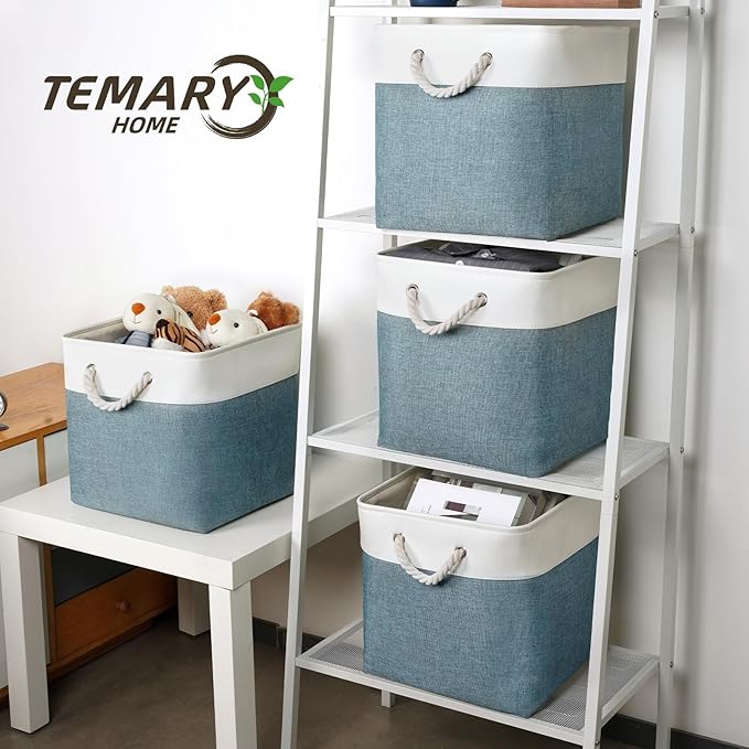 Temary Cube Bins 4 Pack Large Storage Cube Storage Baskets 13x13x13 Storage Cube Bins for Shelves with Handles, Fabric Storag