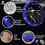 NBTEPEM 27 PCs Blue Bling Car Accessories Set for Women, Steering Wheel Covers Universal Fit 15 Inch, Bling License Plate Frame, Bling Phone Holder, Bling Car Coasters (Blue Diamond)