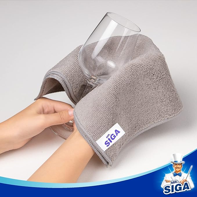 MR.SIGA Microfiber Cleaning Cloth, All-Purpose Microfiber Towels, Streak Free Cleaning Rags, Pack of 12, Grey, Size 32 x 32 c
