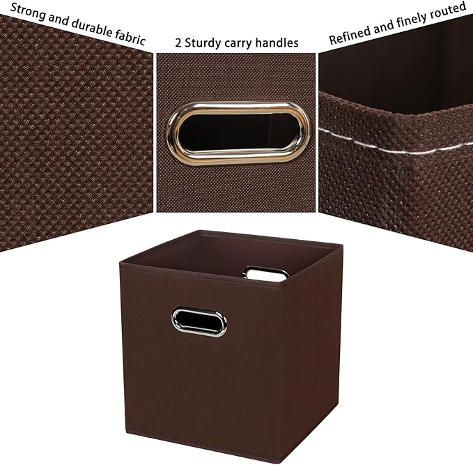Fabric Cubby Storage Bins, 13x13x13 Inches, Foldable Storage Bins with Dual Handles, Set of 6, Coffee