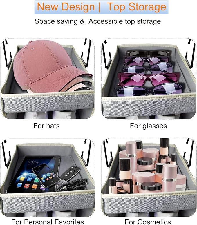 Large-Sized Hanging Shoe Organizer 10-Shelf, Sturdy Hanging Closet Organizer with 8 Side Pockets, Wider Hanging Shelves for S