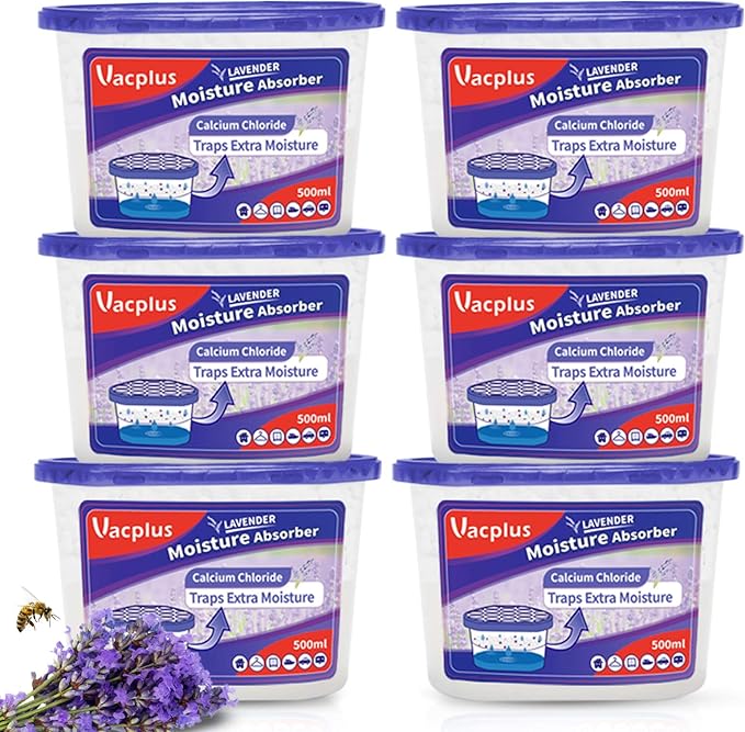 Vacplus Moisture Absorbers 6 Pack, Portable Humidity Absorber Boxes for Your Bathroom, Closet & Car, Dehumidifier with