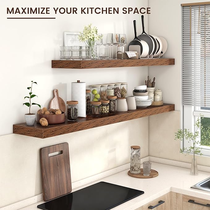 Floating Shelves for Wall, 72 Inch Wide x 12 Inch Deep Floating Shelves, Long Wood Floating Wall Shelf Shelves for Living Roo