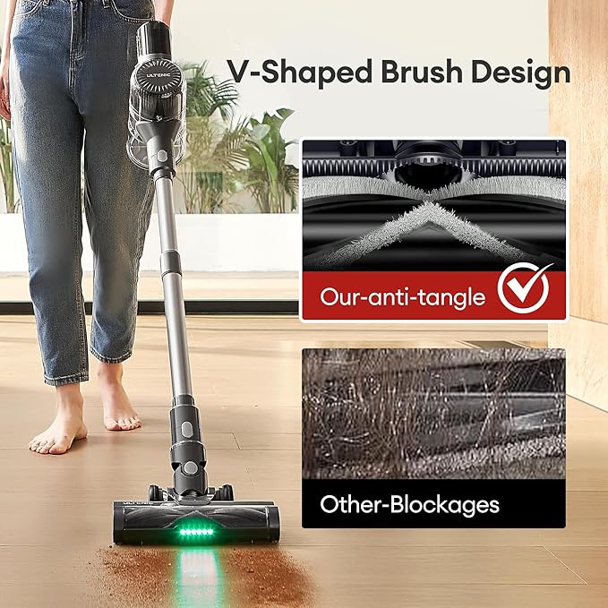 Ultenic Cordless Vacuum Cleaner, 550W 50Kpa Stick Vacuum with Car Dashboard Screen, Tangle-Free Brush for Pet Hair, Max 45min