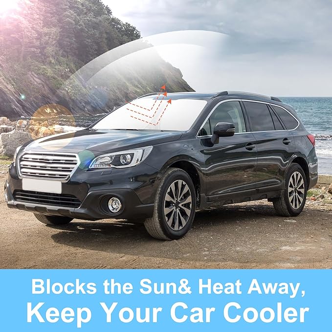 TINGLU Sun Shade for Subaru Outback Wagon 2015-2019 Accessories Windshield Sun Shade Window Shade UV Rays Protection Sun Visor Cover with Steering Wheel Sunshade Storage Bag