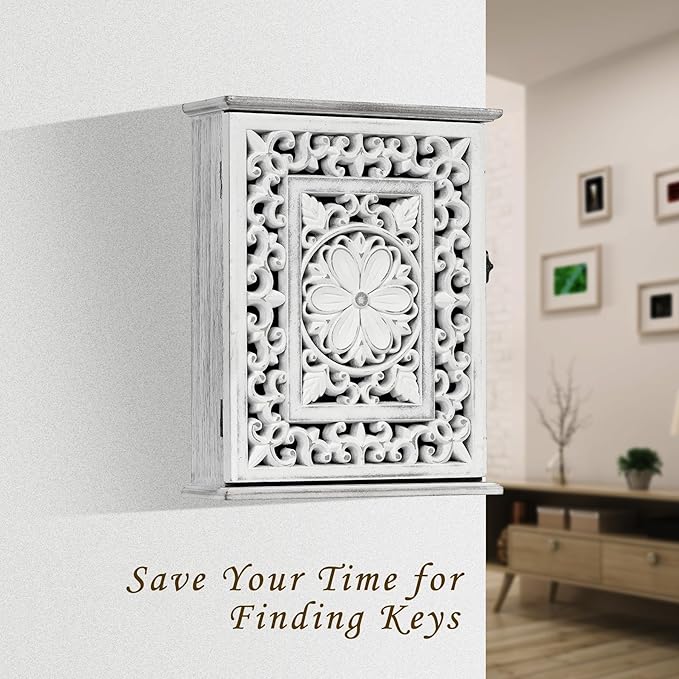 Wooden Key Holder for Wall, Key Box Key Cabinet, Key Hooks Wall Mounted Key Hangers Rustic Decorative Key Rack with 6 Key Hoo