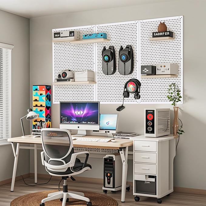 Pegboard Rack Garage Storage,Steel Pegboard Heavy Duty- 3 Pack 16-Inch X 24-Inch Metal Peg Board Tool Organization Panels (Wh