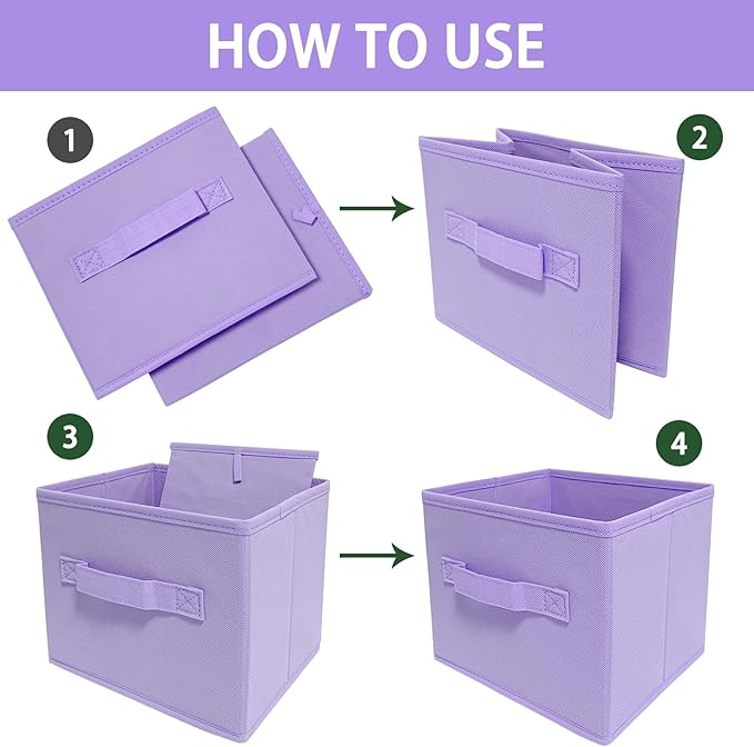 EBIGIC purple storage bins [6 Pack] 9.0"x7.5"x7.5",Mini Storage Box Fabirc Foldable Closet Toy Organizer Collapsible Cloth