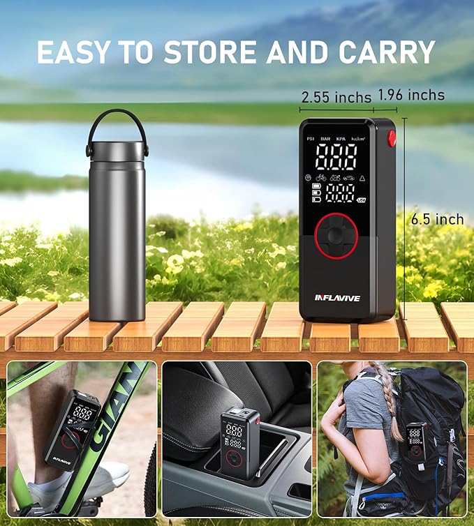 Tire Inflator Portable Air Compressor, 3X Fast Inflate Cordless Air Pump for Car Tires with LED Light, 150PSI Portable Electric Pump with Digital Pressure Gauge, for Bike Motorcycle Car Ball