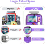 LUCMO Car Backseat Organizer with Tablet Holder-2 Pcs,6 Storage Pockets Car Storage Organizer with Foldable Food Tray,Protectors Kick Mats Travel Accessories-Dark Purple