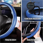 Car Steering Wheel Cover Carbon Fiber Snap On Steering Wheel Accessories Wrap 14.5-15 inch Universal Grip Anti-Skid Protector, Matte Blue