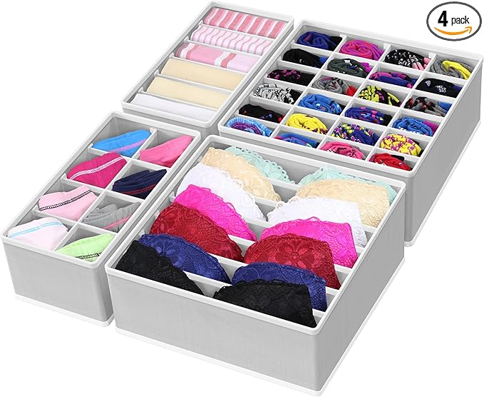 Simple Houseware 4-Pack Drawer Organizer Set - Closet Dividers for Underwear, Socks, Bras, Scarves, Ties - Foldable Non-Woven