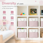 FinishingBo Cube Storage Bins, 6 Pack 11x11 inch with Cotton Handles for Closet, Shelves, Clothes, Towel (White/Pink)