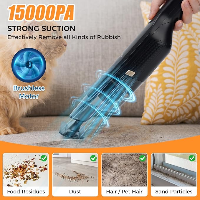 Handheld Vacuum Cordless,Dust Busters Cordless with Storage Dock,15KPA High Power Portable Vacuum Vordless,USB Quick Charge,M