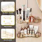 Asayuee 2-Tier Corner Bathroom Counter Organizer with Top Toothbrush Holders,Large Makeup Organizer Countertop with Brush Hol