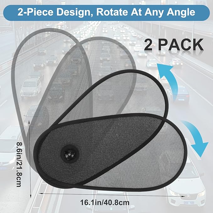 2 PCS Car Window Shade for Baby, Adjustable Rotatable Automotive Mesh Sun Blocke Driver Side Window Car Sunshades, with Suction Cups, Glare and UV Rays Protection, Fits Most of Vehicle