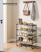 SONGMICS Shoe Rack, 4-Tier Shoe Organizer, Metal Storage Shelf, Upright or Upside Down, for 10-15 Pairs, Stackable, for Entry