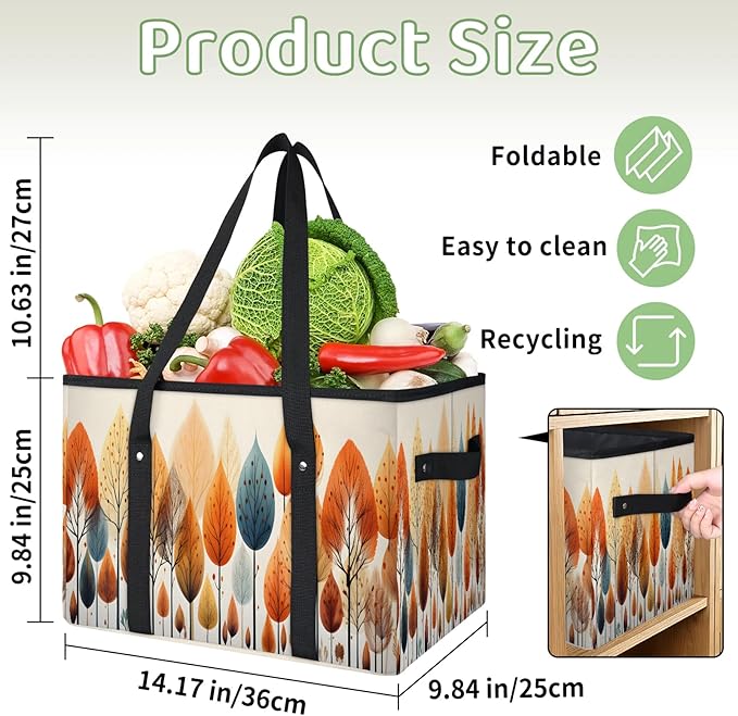 Reusable Grocery Bags Heavy Duty Shopping Bags Foldable Large Tote Bags with Long Handles & Hard Bottom
