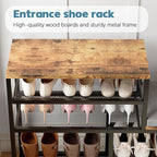 Shoe Rack,Freestanding Hidden Shoe Storage Organizer for Entryway, Shoe Bench Shelves for High Boot with Seat Cushion,Wood Sh