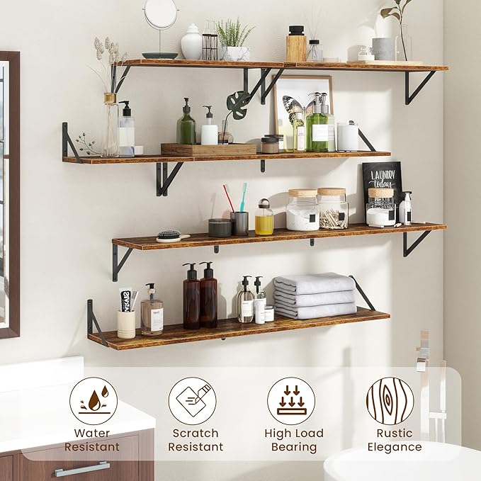 Floating Shelves for Wall,48" Wx8 D Wood Wall Shelves,Hanging Storage Floating Shelf with Metal Brackets,Wide Floating Booksh