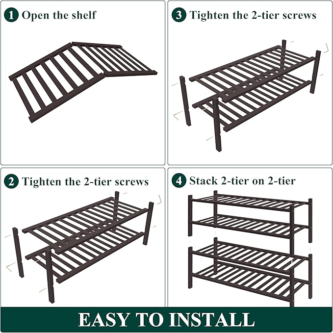 Smiry Bamboo Shoe Rack for Closet, 4 Tier Wooden Stackable Shoe Organizer, Free Standing Shoes Storage Shelf for Entryway, Fr