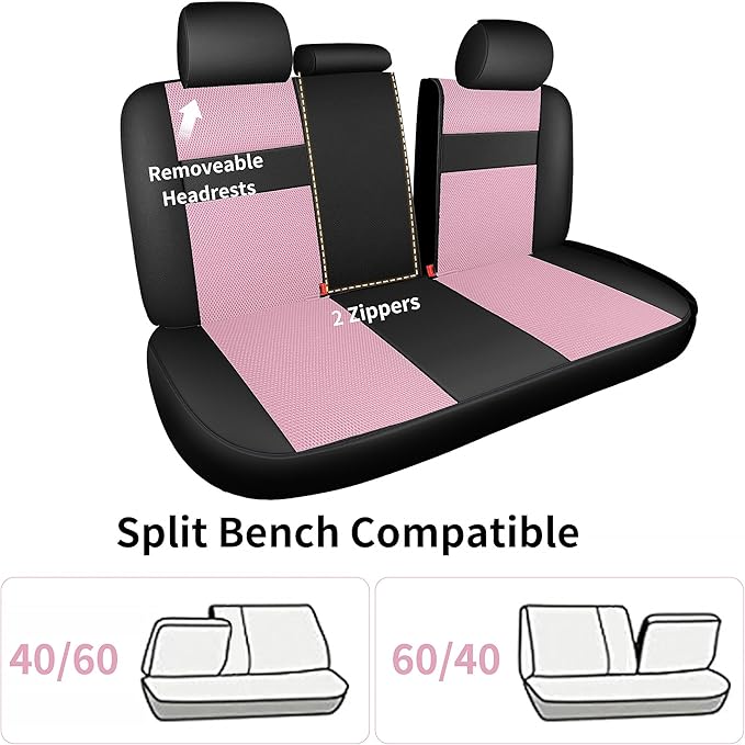 Leather 3D Foam Back Support Pink Car Seat Covers Full Set, Air Mesh Automotive Seat Covers, All Season Car Seat Cover Fit Au