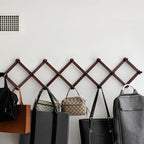 SKOLOO Accordion Wall Hanger with 16 Hooks, Modern Expandable Coat Rack Hat Rack for Wall, Solid Wooden, Cherry Red