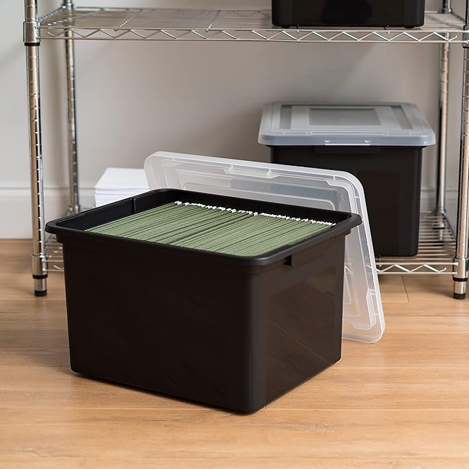 IRIS USA File Box, Plastic File Organizer with Lids for Letter/Legal File, Portable Document Box For Moving, Storage Bin with